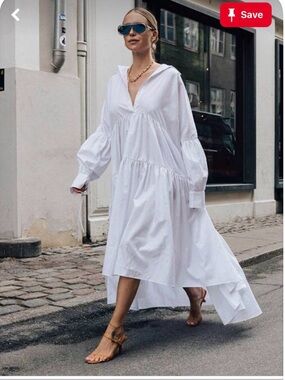 White Tiered Button-Front Shirt Dress One Size
